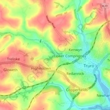 Coosebean地形图、海拔、地势