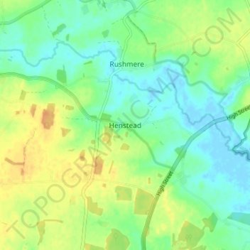 Henstead地形图、海拔、地势