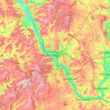 Würzburg地形图、海拔、地势