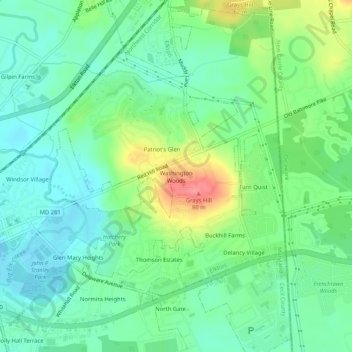 Washington Woods地形图、海拔、地势