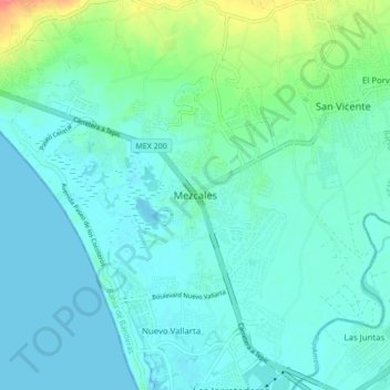 Mezcales地形图、海拔、地势