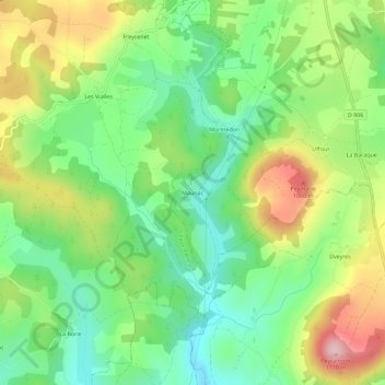 Mauriac地形图、海拔、地势