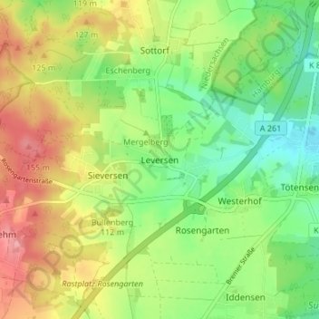 Leversen地形图、海拔、地势