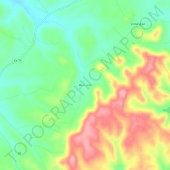 Blue Lick地形图、海拔、地势