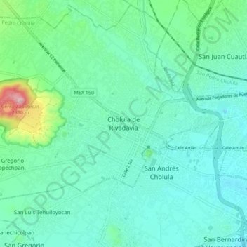 Cholula地形图、海拔、地势