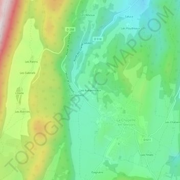 Les Aubanneaux地形图、海拔、地势