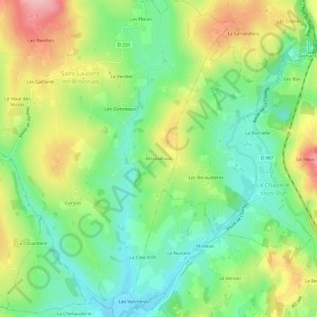 Montailloux地形图、海拔、地势