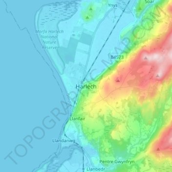 Harlech地形图、海拔、地势