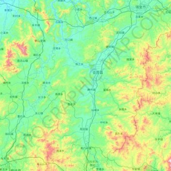 会昌县地形图、海拔、地势