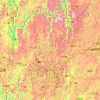 昆明市地形图、海拔、地势