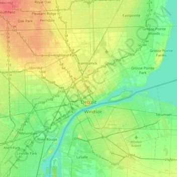 底特律地形图、海拔、地势