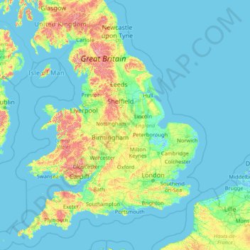 英格兰 / 英格蘭地形图、海拔、地势