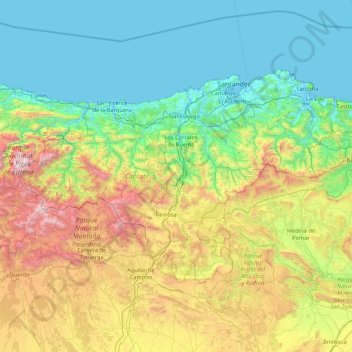 Cantabria地形图、海拔、地势