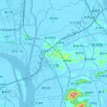 三江镇地形图、海拔、地势