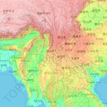怒江地形图、海拔、地势