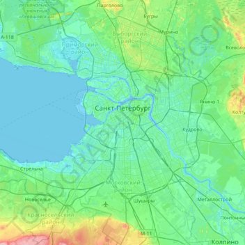 圣彼得堡地形图、海拔、地势