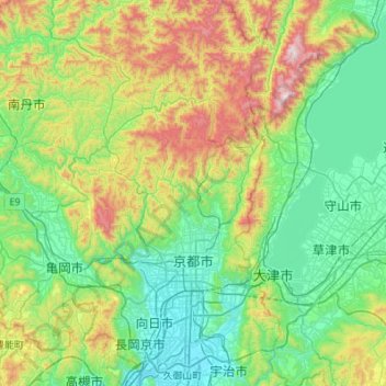 京都市地形图、海拔、地势