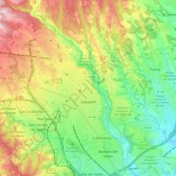 Sabadell地形图、海拔、地势