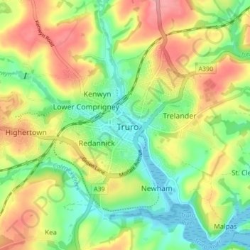 Truro地形图、海拔、地势