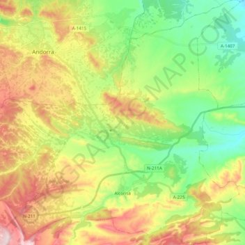 Alcorisa地形图、海拔、地势
