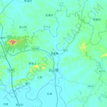 云山镇地形图、海拔、地势