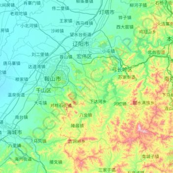 辽阳县地形图、海拔、地势