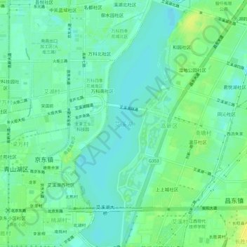 艾溪湖地形图、海拔、地势