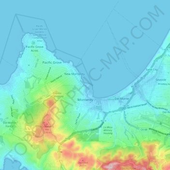 Monterey地形图、海拔、地势