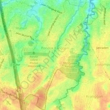 Pondok Ranggon地形图、海拔、地势