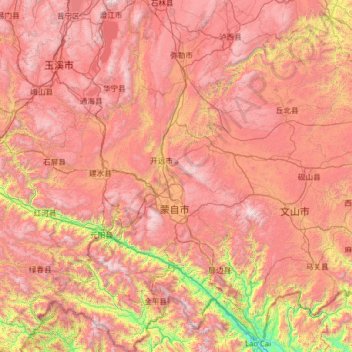 红河哈尼族彝族自治州地形图、海拔、地势