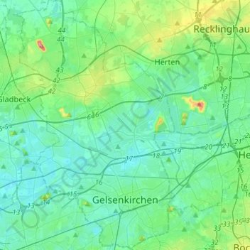 Gelsenkirchen地形图、海拔、地势