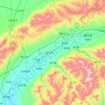 代县地形图、海拔、地势