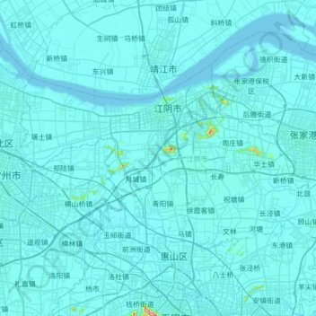 江阴市地形图、海拔、地势