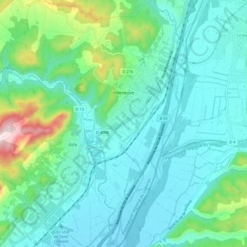 Villeneuve地形图、海拔、地势