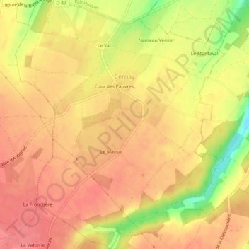 Cernay地形图、海拔、地势