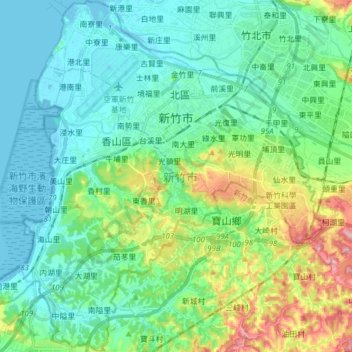 新竹市地形图、海拔、地势
