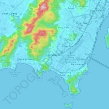 峇六拜地形图、海拔、地势