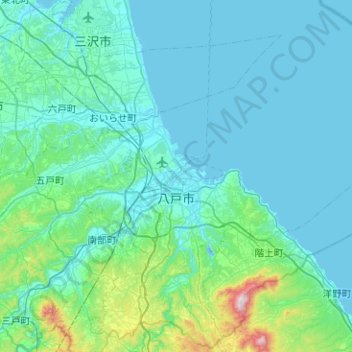 八戶市地形图、海拔、地势
