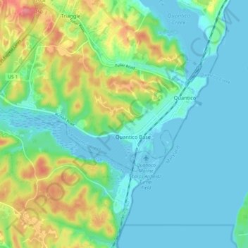 Quantico Base地形图、海拔、地势
