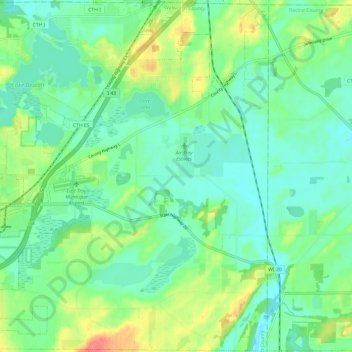 Town of East Troy地形图、海拔、地势