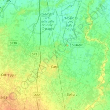 Carpi地形图、海拔、地势