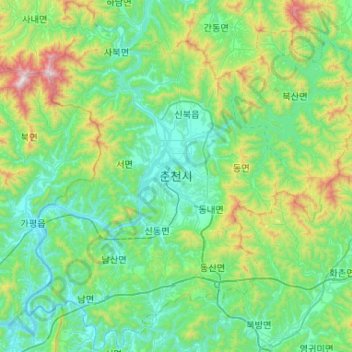 春川市地形图、海拔、地势