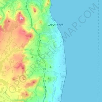 The Municipal District of Greystones地形图、海拔、地势