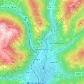 Crevoladossola地形图、海拔、地势