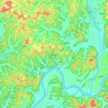 Misan-myeon地形图、海拔、地势