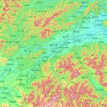 衢州市地形图、海拔、地势