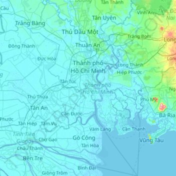 胡志明市地形图、海拔、地势
