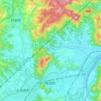 柴田町地形图、海拔、地势