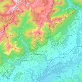 Cesiomaggiore地形图、海拔、地势