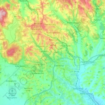 Siena地形图、海拔、地势